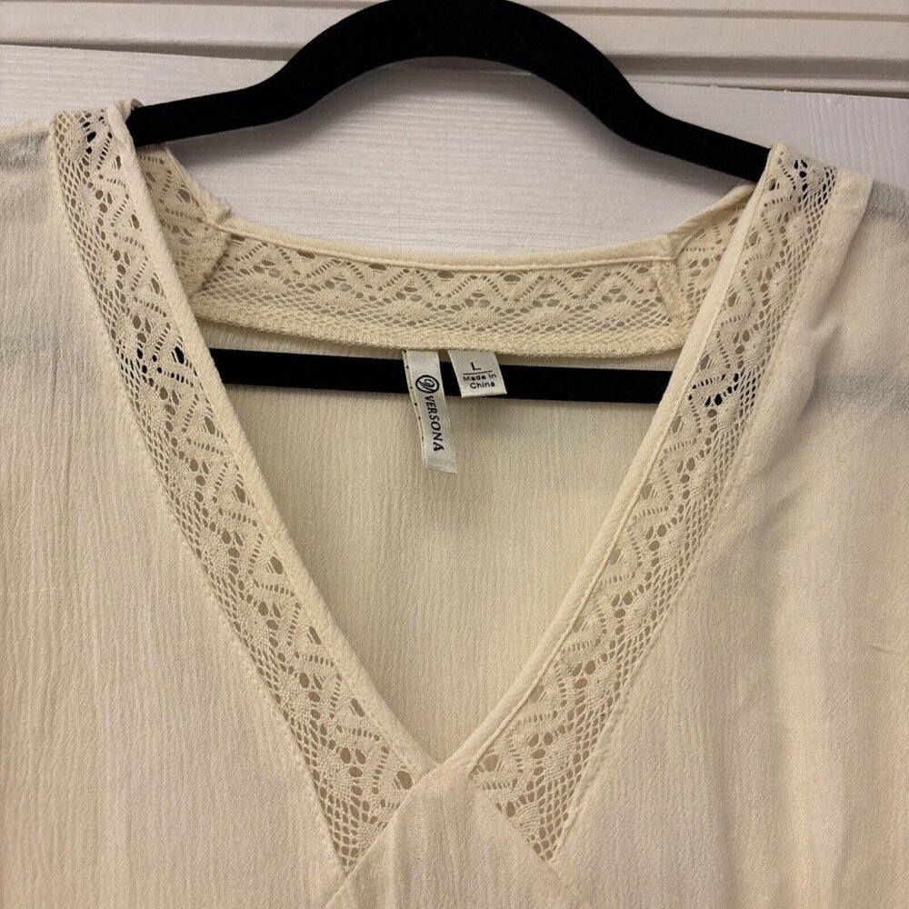 Versona Cream Top V-Neck V Neck  Lace Short Sleeve. Size L. Lace. Casual Work - Picture 4 of 7